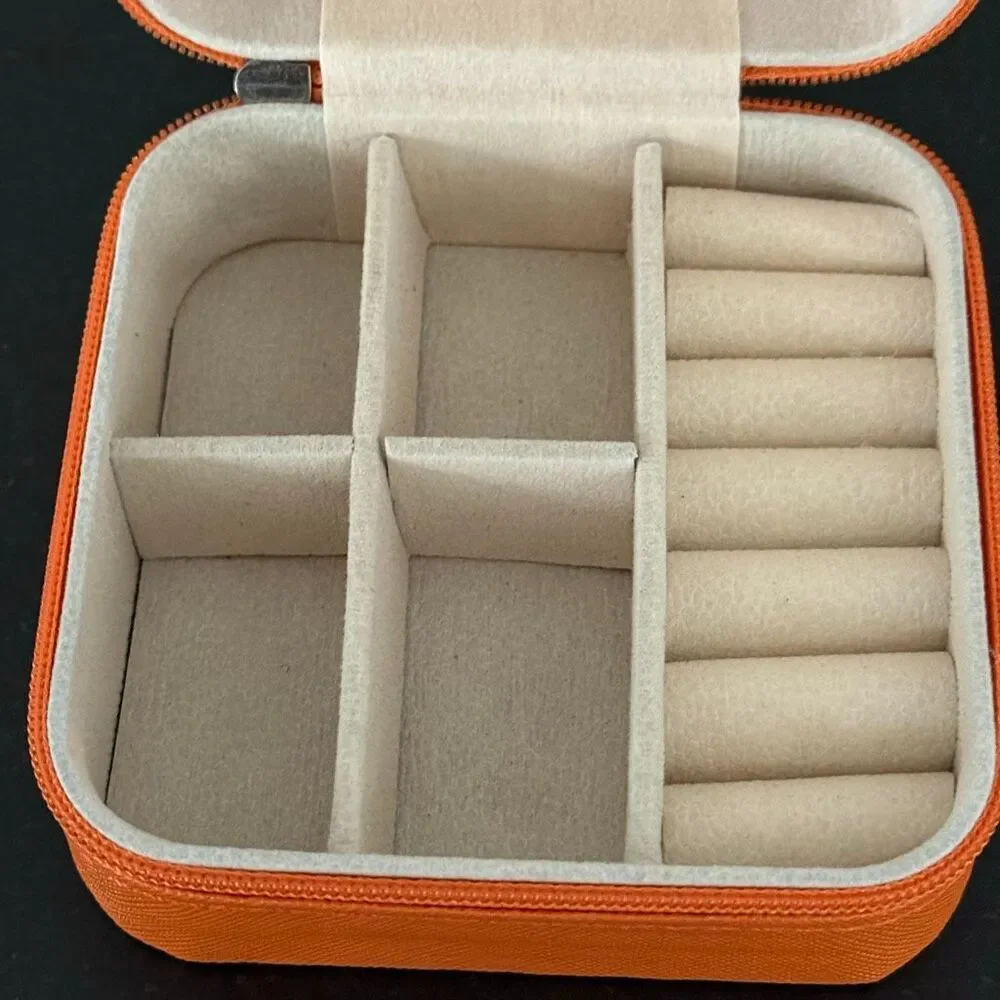 Small Orange Travel Jewelry Case in Vegan Leather
